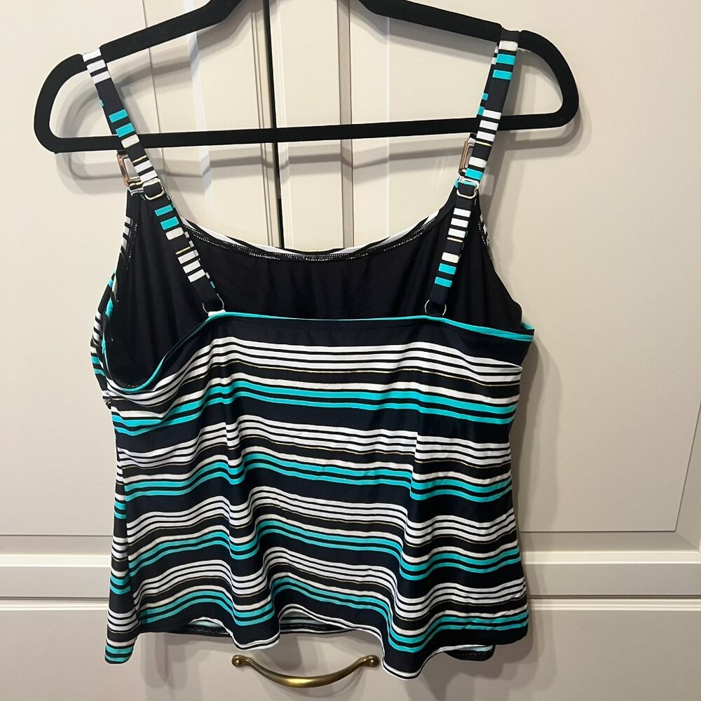 CAPTIVA‎ by CHRISTINA Turquoise Stripe Resort Tankini Top (Size 2X) - Picture 2 of 11